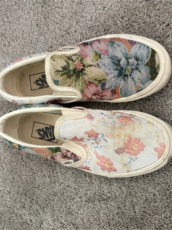 Vans Shoes - Vans Floral Tapestry Slip-On Sneakers in Cream, Pink, Green, Blue